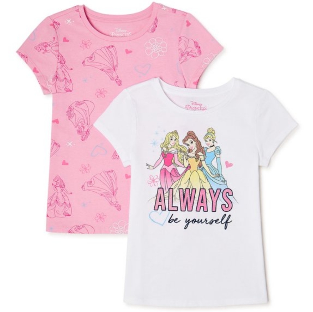 Disney Princesses 2 Pack Tees Always Be Yourself & Princess AOP Size XS 4-5